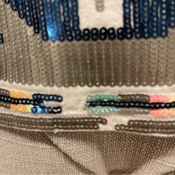 R: Express Aztec Sequin Mini Skirt Tribal Peach Grey Green Geometric Stretch S - Picture 9 of 10